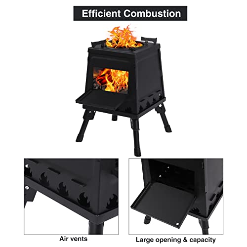 Lineslife Wood Burning Camp Stove, Portable Cast Iron Camping Wood Stove, Black Woodstove with Carrying Case for Backpacking Outdoor Cooking, Small - Image 4