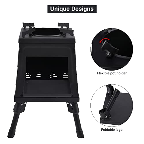 Lineslife Wood Burning Camp Stove, Portable Cast Iron Camping Wood Stove, Black Woodstove with Carrying Case for Backpacking Outdoor Cooking, Small - Image 3