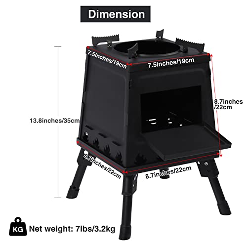Lineslife Wood Burning Camp Stove, Portable Cast Iron Camping Wood Stove, Black Woodstove with Carrying Case for Backpacking Outdoor Cooking, Small - Image 2