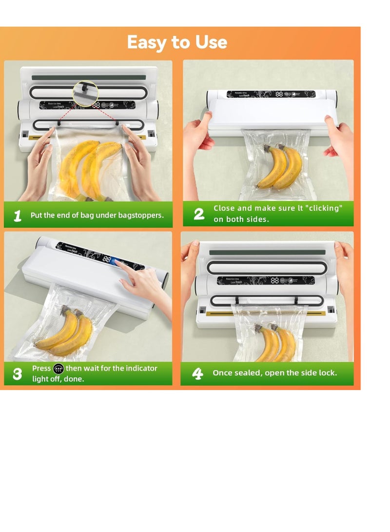 general Food Storage Vacuum Sealer Machine, 75KPA Strong Suction, Dry/Wet Modes, 20 Vacuum Seal Bags for Food, Digital Countdown Timer, Compact Lightweight, Ideal for Home Kitchen Use - Image 2