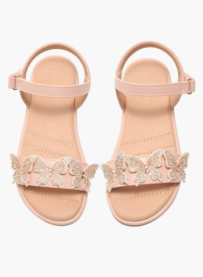 فلورا بيلا من شو إكسبرس صنادل بناتي مزينة بفراشات مع إغلاق بشريط لاصق