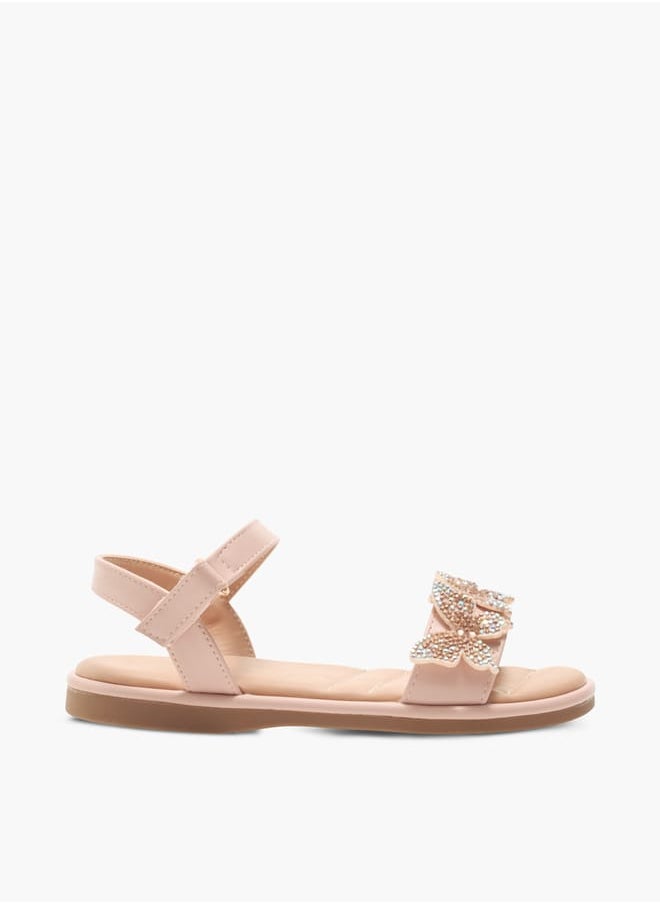 Flora Bella By Shoexpress Girls Butterfly Embellished Strap Sandals With Hook And Loop Closure Ramadan Collection  - Image 1