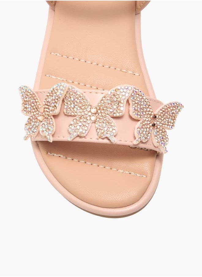 Flora Bella By Shoexpress Girls Butterfly Embellished Strap Sandals With Hook And Loop Closure Ramadan Collection  - Image 3