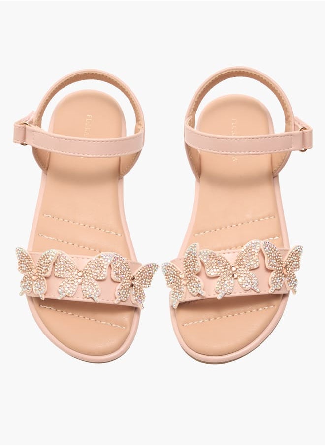 Flora Bella By Shoexpress Girls Butterfly Embellished Strap Sandals With Hook And Loop Closure Ramadan Collection  - Image 2