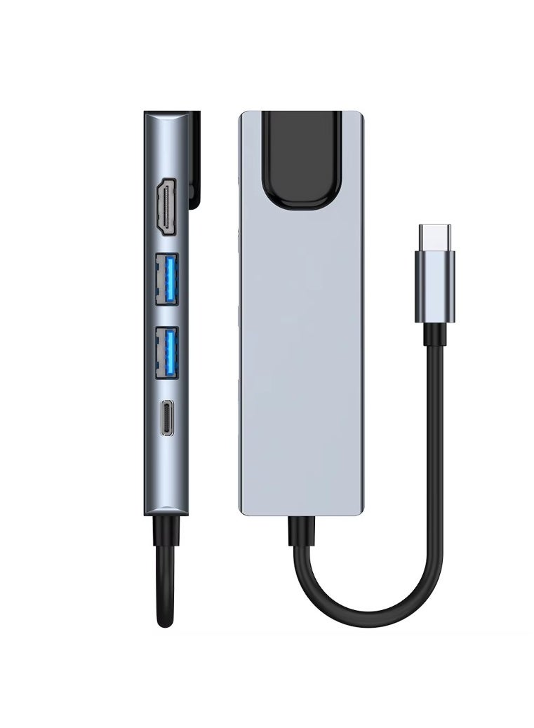 Zero 5-in-1 Type-C to HDTV adapter with LAN port, Type-C port, two USB ports, and 4K support – Silver - Image 2