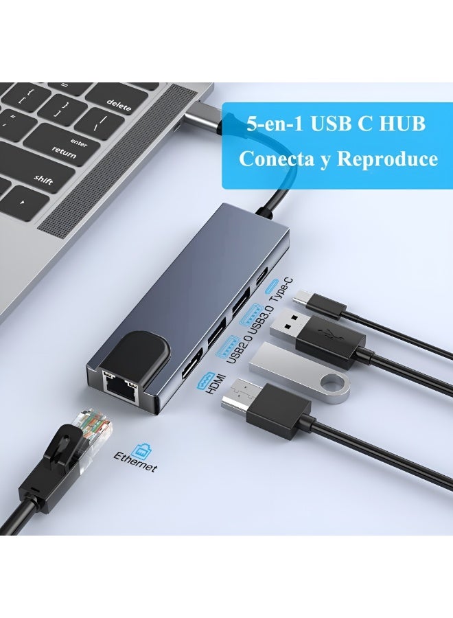 Zero 5-in-1 Type-C to HDTV adapter with LAN port, Type-C port, two USB ports, and 4K support – Silver - Image 3