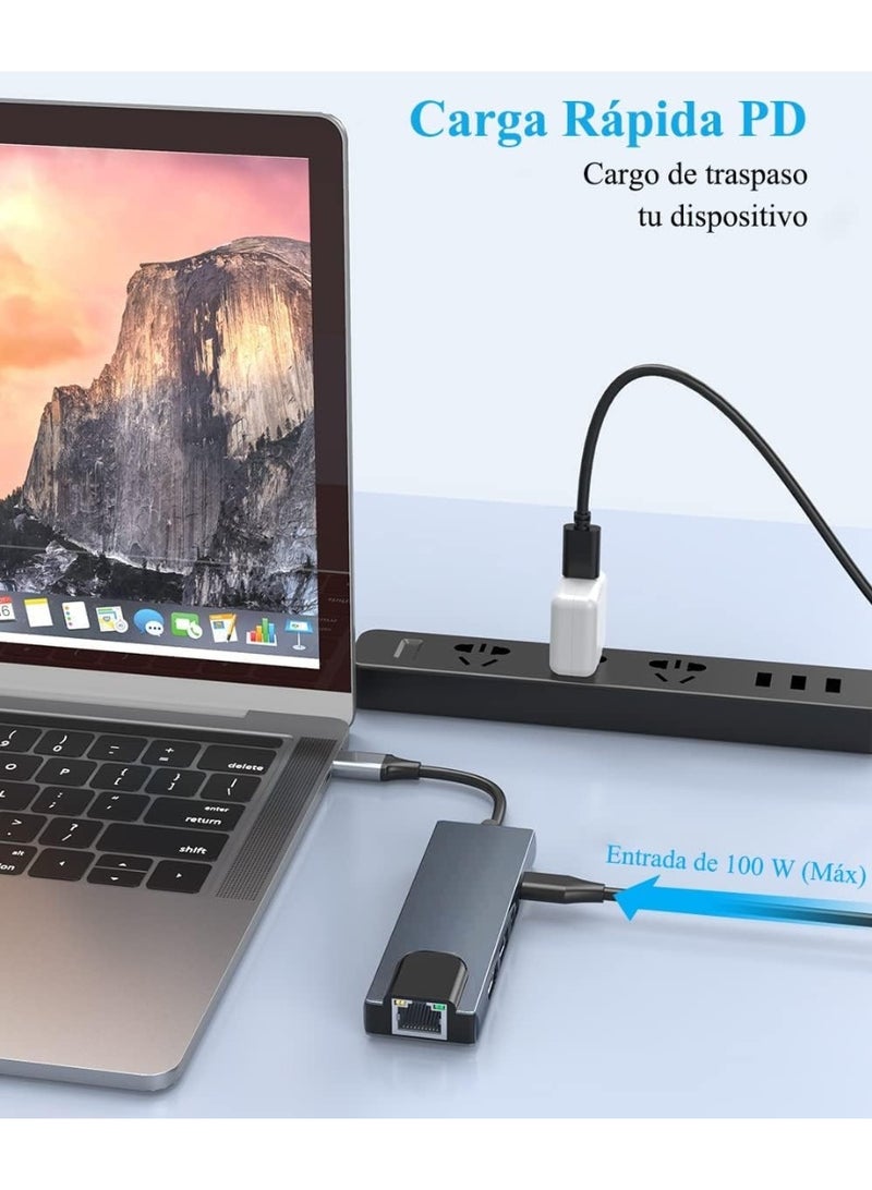 Zero 5-in-1 Type-C to HDTV adapter with LAN port, Type-C port, two USB ports, and 4K support – Silver - Image 5