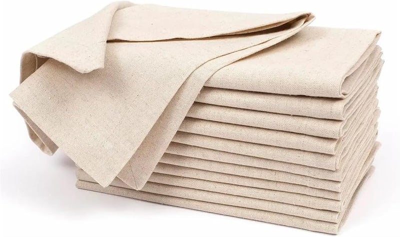 White Linen Flax Cotton Cloth Dinner Napkins Set of 12 Mitered Corners 28x28cm - Image 1