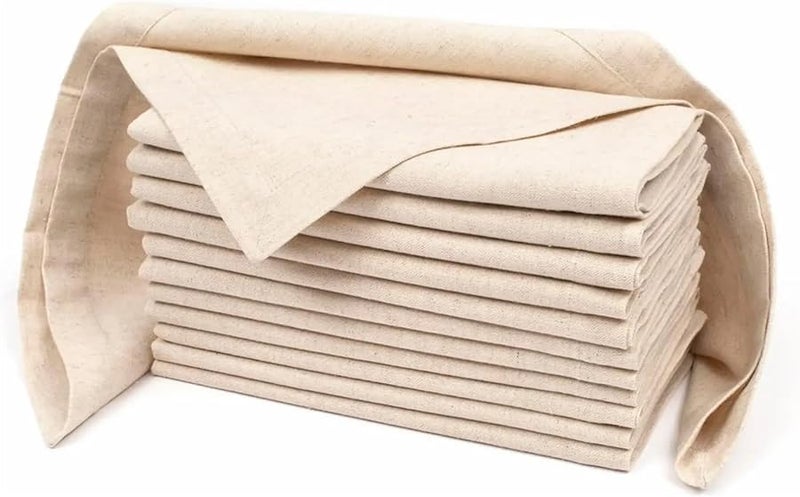 White Linen Flax Cotton Cloth Dinner Napkins Set of 12 Mitered Corners 28x28cm - Image 3
