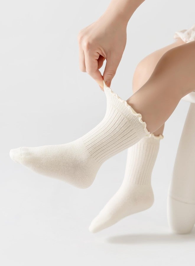 Funjoon 6M-5T Baby Toddler Little Girls Cute Ruffle Socks Cotton Toddler White Frilly Dress Kids Crew Socks 5 Pack, Brown Mix 3-5T - Image 5