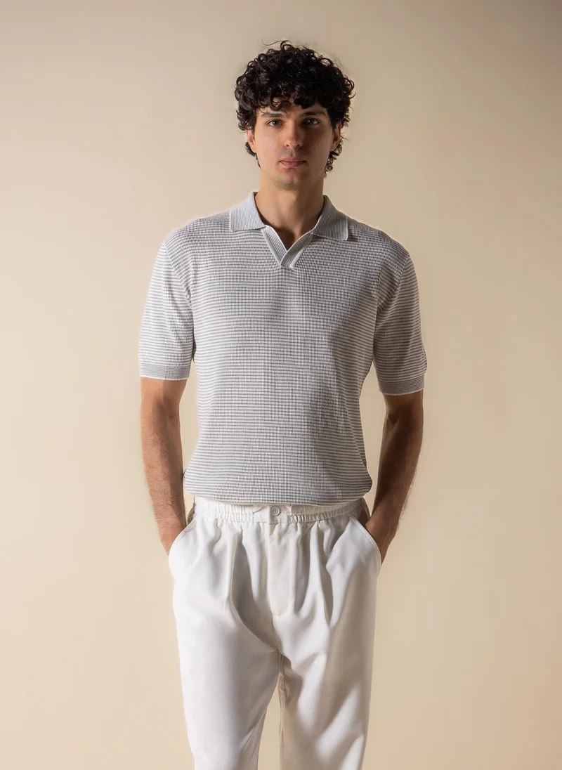 SHAPES STRIPE RIBBED POLO SHIRT