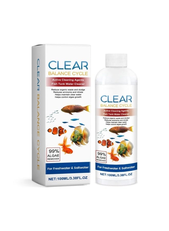 كلير جهاز تنقية مياه حوض السمك القوي سعة 100 مل - حل سريع لتنقية المياه لخزانات الأسماك العذبة والمالحة - مزيل الطحالب ومكيف مياه آمن، أقراص لحوض السمك من كاستويف - Image 1