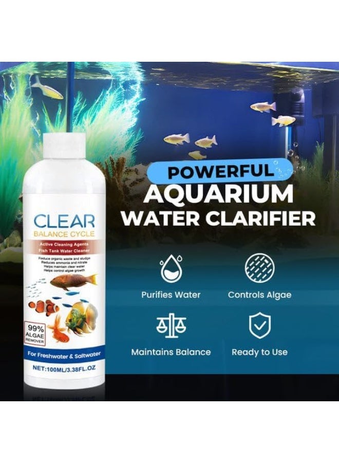 كلير جهاز تنقية مياه حوض السمك القوي سعة 100 مل - حل سريع لتنقية المياه لخزانات الأسماك العذبة والمالحة - مزيل الطحالب ومكيف مياه آمن، أقراص لحوض السمك من كاستويف - Image 2