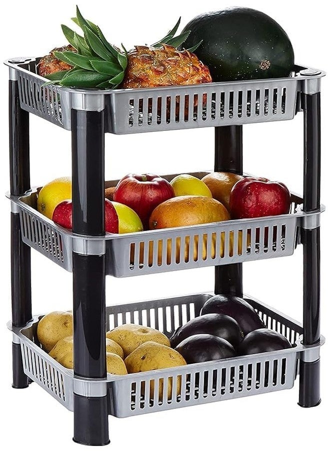 B Globe 3-Layer Kitchen Storage Rack, Multipurpose Vegetable and Fruit Stand, Durable Carbon Steel Organizer for Pantry and Countertop - Image 1