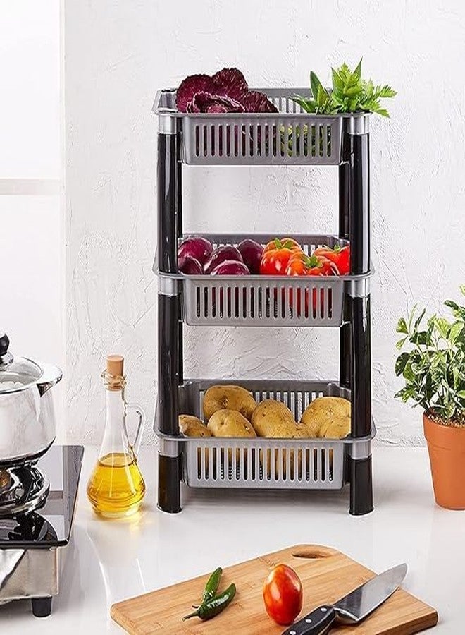 B Globe 3-Layer Kitchen Storage Rack, Multipurpose Vegetable and Fruit Stand, Durable Carbon Steel Organizer for Pantry and Countertop - Image 3