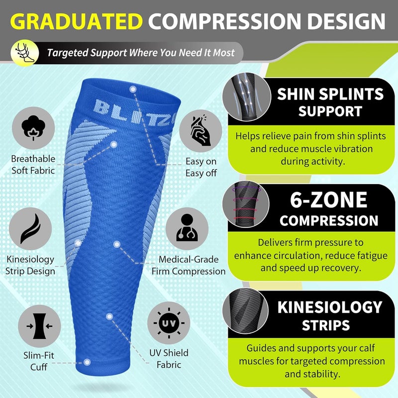 BLITZU Calf Sleeves (1 Pair) Power+ Compression Men and Women Performance Leg Guards. True Graduated Compression. Improves Circulation, Aids Muscle Recovery - Image 3