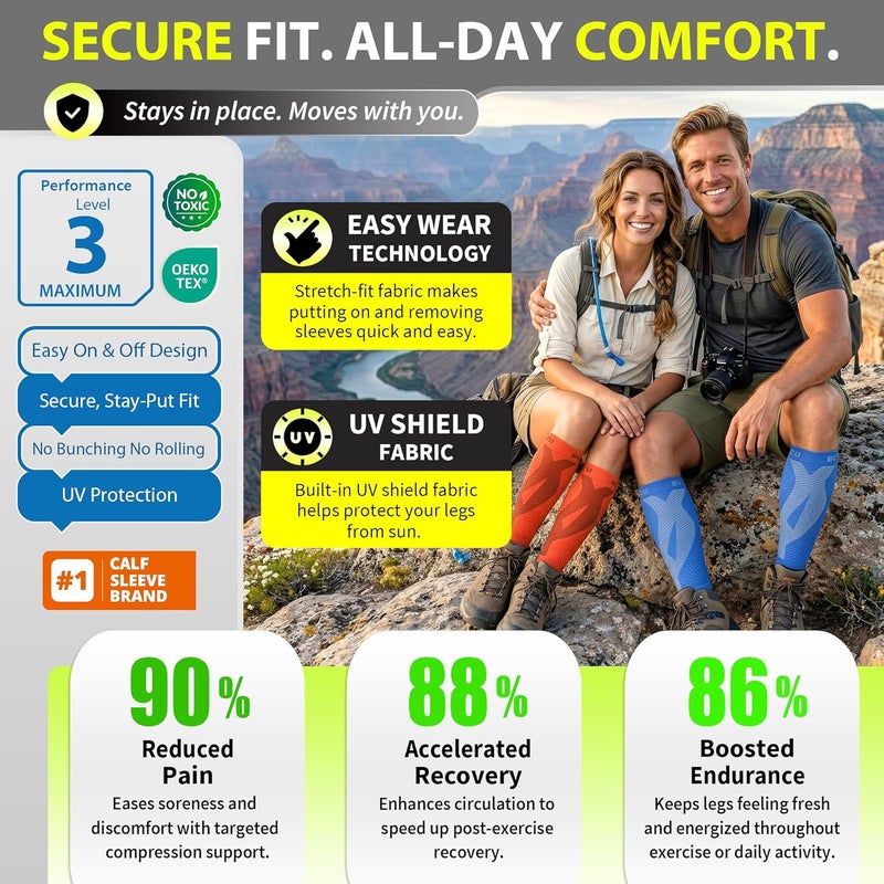 BLITZU Calf Sleeves (1 Pair) Power+ Compression Men and Women Performance Leg Guards. True Graduated Compression. Improves Circulation, Aids Muscle Recovery - Image 5