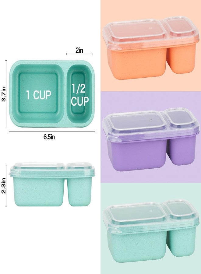 DOSEWART 2-Compartment Reusable Snack Containers with Lids, Wheat Straw Reusable Snack Packs for Food Storage Meal Prep On-the-Go Snacking - Image 2