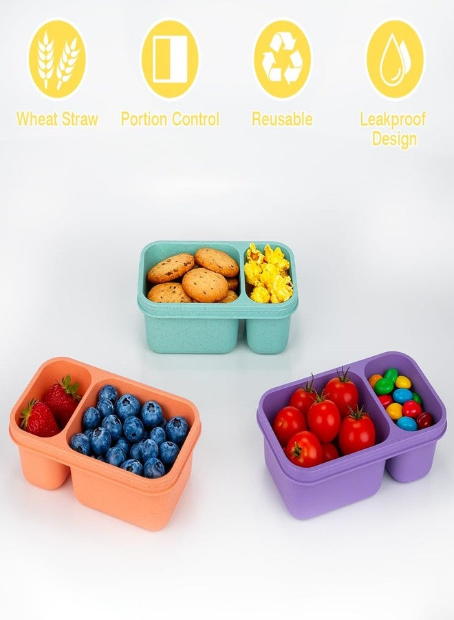 DOSEWART 2-Compartment Reusable Snack Containers with Lids, Wheat Straw Reusable Snack Packs for Food Storage Meal Prep On-the-Go Snacking - Image 3