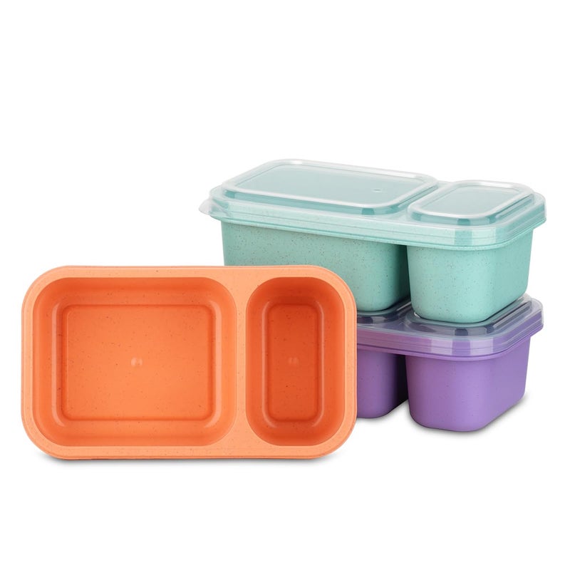 DOSEWART 2-Compartment Reusable Snack Containers with Lids, Wheat Straw Reusable Snack Packs for Food Storage Meal Prep On-the-Go Snacking - Image 1