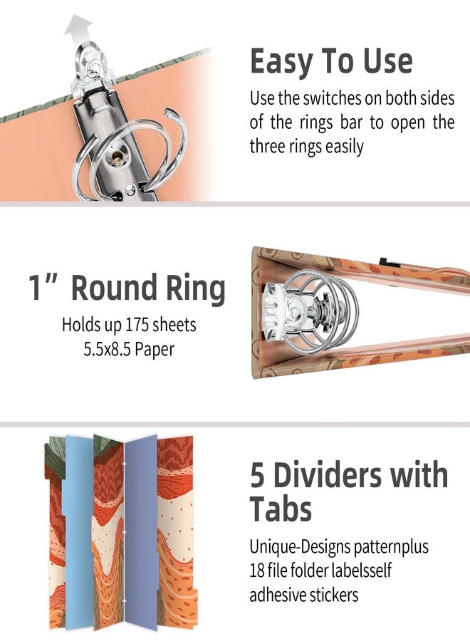 EYROZILL Small A5 Binder 3 Ring 1 Inch for 5.5" x 8.5" Paper, Mini Binders with 5-Tab Dividers for School Office Supplies and Home, Mountan Path - Image 3
