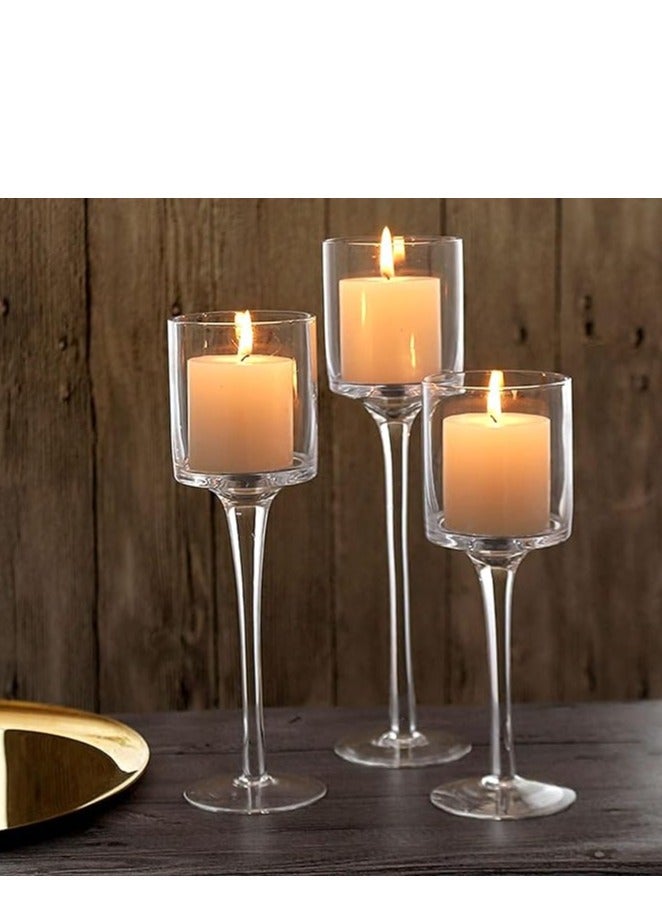 Set of 3 Elegant Glass Candleholders – Tall Hurricane Tea Light Holders for Weddings, Parties, Home Décor, Decorative Candle Stands for Living Room, Dining Table, and Special Occasions, Stylish Centerpieces for Table Decoration  - Image 1