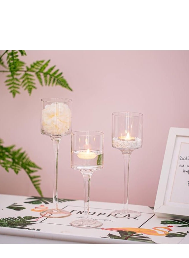 Set of 3 Elegant Glass Candleholders – Tall Hurricane Tea Light Holders for Weddings, Parties, Home Décor, Decorative Candle Stands for Living Room, Dining Table, and Special Occasions, Stylish Centerpieces for Table Decoration  - Image 4