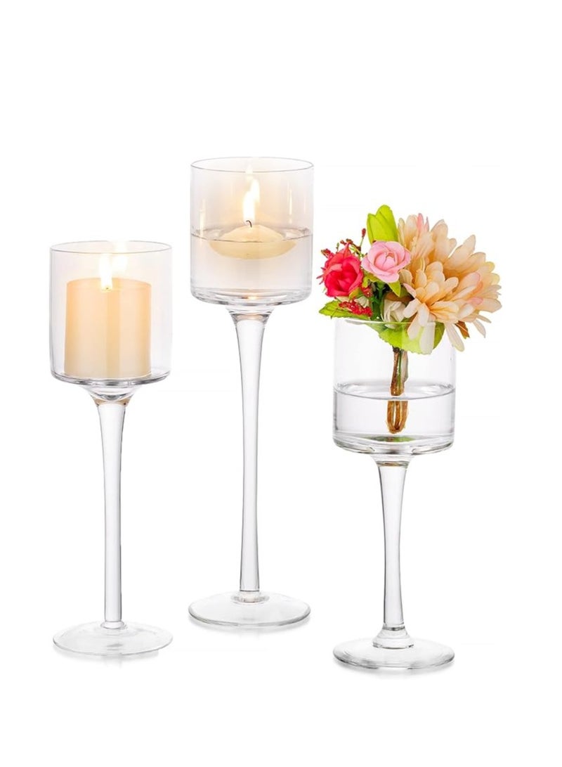 Set of 3 Elegant Glass Candleholders – Tall Hurricane Tea Light Holders for Weddings, Parties, Home Décor, Decorative Candle Stands for Living Room, Dining Table, and Special Occasions, Stylish Centerpieces for Table Decoration  - Image 2