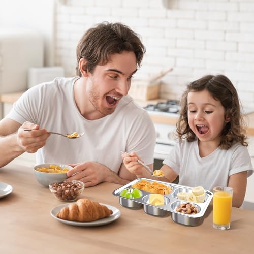 Bakpoco Stainless Steel Divided Plate for Kids Toddler, Non Toxic Portion Control Plate Dinner Plate with Lid for Adults Weight Loss, 4 Pack 5 Sections Rectangular Snack Plate Tray - Image 2