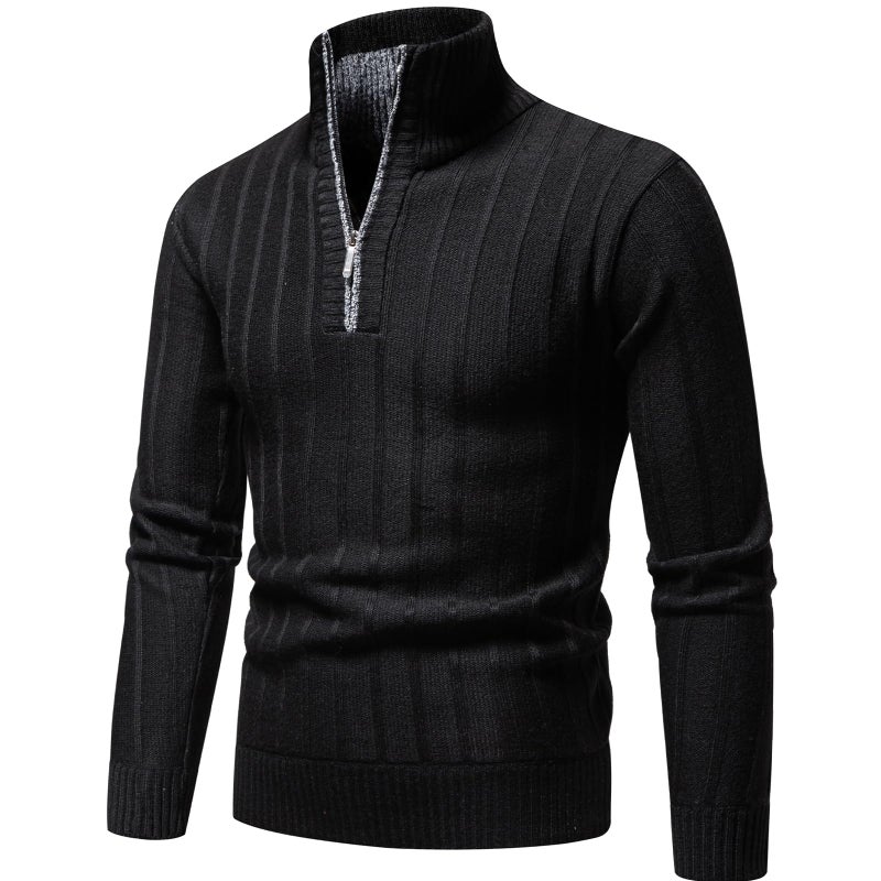 Mylldey Quarter Zip Sweater Men's Pullover Sweaters Knit Long Sleeve Sweater Men(Black-S) - Image 1