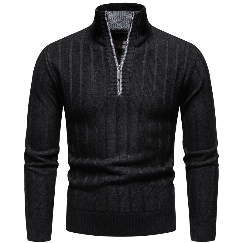 Mylldey Quarter Zip Sweater Men's Pullover Sweaters Knit Long Sleeve Sweater Men(Black-S) - Image 2