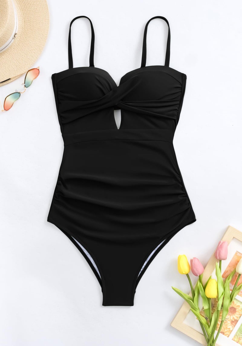 Eomenie Women's Push Up Wrap Front Swimsuit One Piece Tummy Control Bathing Suits Bandeau Support Slimming Swimwear Black - Image 5