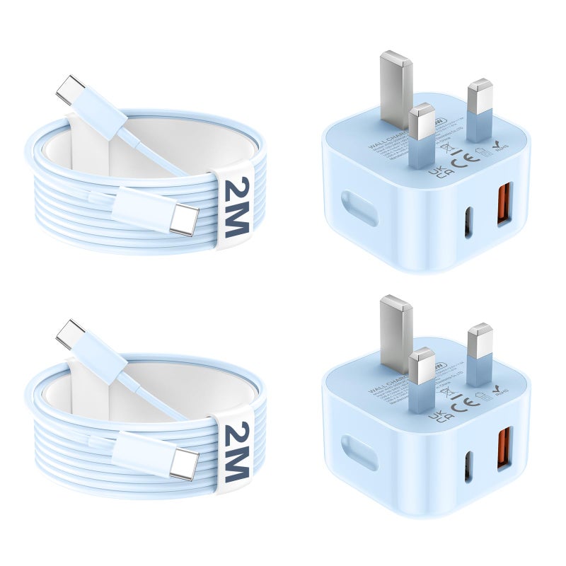 DiHines USB C Charger for iPhone 17 16 15 Charger 20W Fast Charger USB C Plug and Cable, 2 Pack Type C UK Wall Phone Power Adapter USBC Lead for iPhone 17/16/15/Pro/Max/Air/Plus/iPad/Samsung S25 Ultra/S24/S23 - Image 1