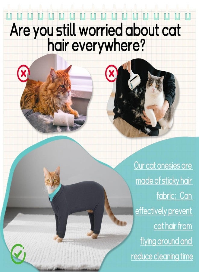 T'CHAQUE Sticky Hair Cat Onesie - Soft Long Sleeve Cat Pajamas, Anti-Shedding,Surgery Recovery Suit, Wound Protection & Preventing Licking, Kitten Sweaters for Male Female, Darkgray-XL - Image 4