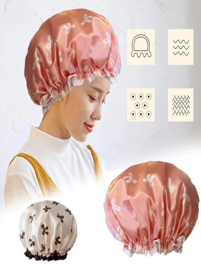 YUISI 2PCS Eusable Shower Caps Waterproof Elastic Free-Size Bath Caps with Pink & Gold Butterfly Design for Adults, Caps for Hair Protection, Spa, Bathroom Home and Salon Hair Protection - Image 3