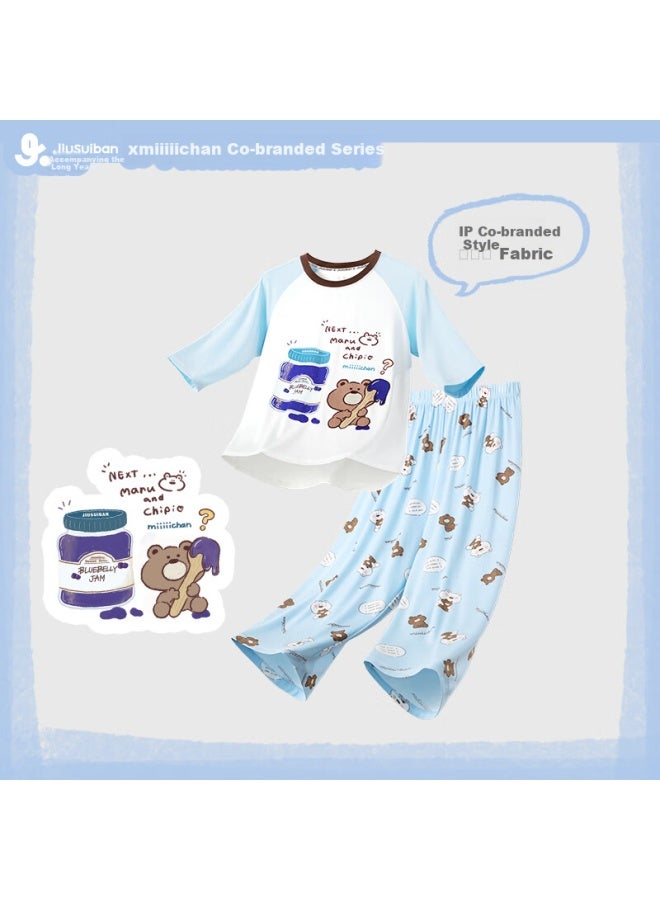 Long time companion Longevity Companion Boys' Pajamas Children's Spring And Summer Thin Home Wear Big Kids Round Neck Set - Image 3
