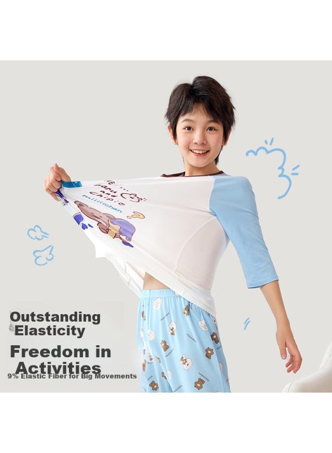 Long time companion Longevity Companion Boys' Pajamas Children's Spring And Summer Thin Home Wear Big Kids Round Neck Set - Image 1