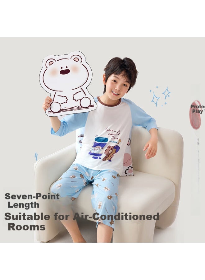 Long time companion Longevity Companion Boys' Pajamas Children's Spring And Summer Thin Home Wear Big Kids Round Neck Set - Image 2