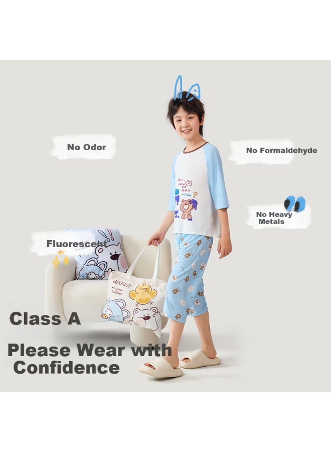 Long time companion Longevity Companion Boys' Pajamas Children's Spring And Summer Thin Home Wear Big Kids Round Neck Set - Image 5