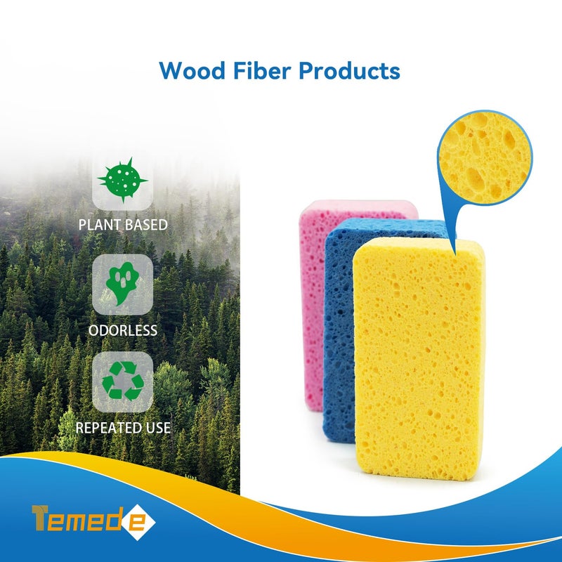Temede Large Cellulose Sponges, Kitchen Sponges for Dish, Thick Heavy Duty Scrub Sponges, Non-Scratch Scrubber for Household, Cookware, Bathroom, Compressed Packaging (5 Pack) - Image 4