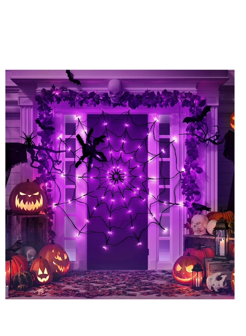 Halloween Decorations Halloween Spider Web Lights With Plush Spider - Spooky Indoor Light-Up Decorations For Kids Party Haunted House Window Decor（Purple） - Image 3