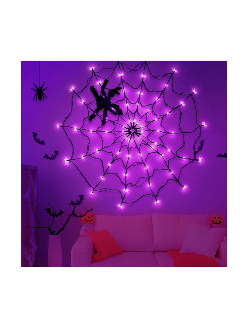 Halloween Decorations Halloween Spider Web Lights With Plush Spider - Spooky Indoor Light-Up Decorations For Kids Party Haunted House Window Decor（Purple） - Image 2