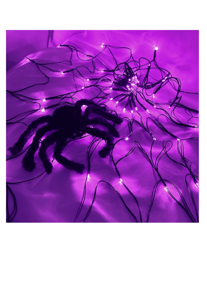 Halloween Decorations Halloween Spider Web Lights With Plush Spider - Spooky Indoor Light-Up Decorations For Kids Party Haunted House Window Decor（Purple） - Image 4