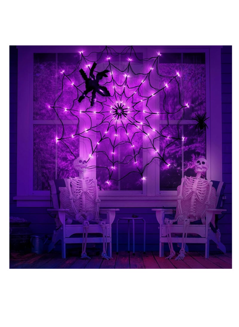Halloween Decorations Halloween Spider Web Lights With Plush Spider - Spooky Indoor Light-Up Decorations For Kids Party Haunted House Window Decor（Purple） - Image 5