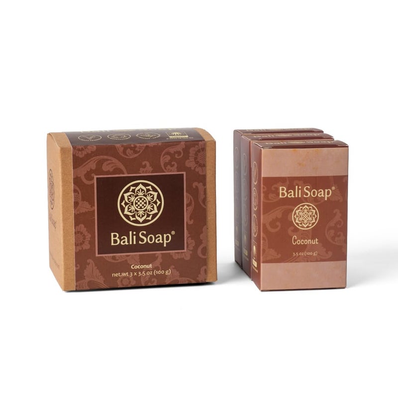 Bali Soap صابون بالي - صابون جوز الهند الطبيعي للرجال والنساء - نباتي، مصنوع يدويًا، مقشر - 3 عبوات، 3.5 أونصة لكل منها - Image 2
