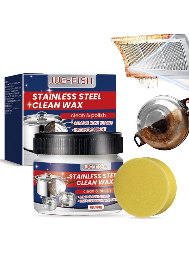 جوي فيش شمع نظيف من الفولاذ المقاوم للصدأ ، معجون تنظيف سحري من الفولاذ المقاوم للصدأ بتقنية النانو ، منظف من الفولاذ المقاوم للصدأ وتلميع المعادن ، منظف شمع من الفولاذ المقاوم للصدأ 3 في 1 للشحوم ، فرن ، مغسلة 100 جرام - Image 1