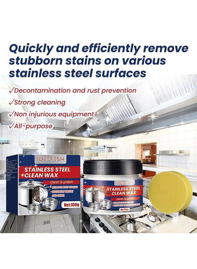 جوي فيش شمع نظيف من الفولاذ المقاوم للصدأ ، معجون تنظيف سحري من الفولاذ المقاوم للصدأ بتقنية النانو ، منظف من الفولاذ المقاوم للصدأ وتلميع المعادن ، منظف شمع من الفولاذ المقاوم للصدأ 3 في 1 للشحوم ، فرن ، مغسلة 100 جرام - Image 5