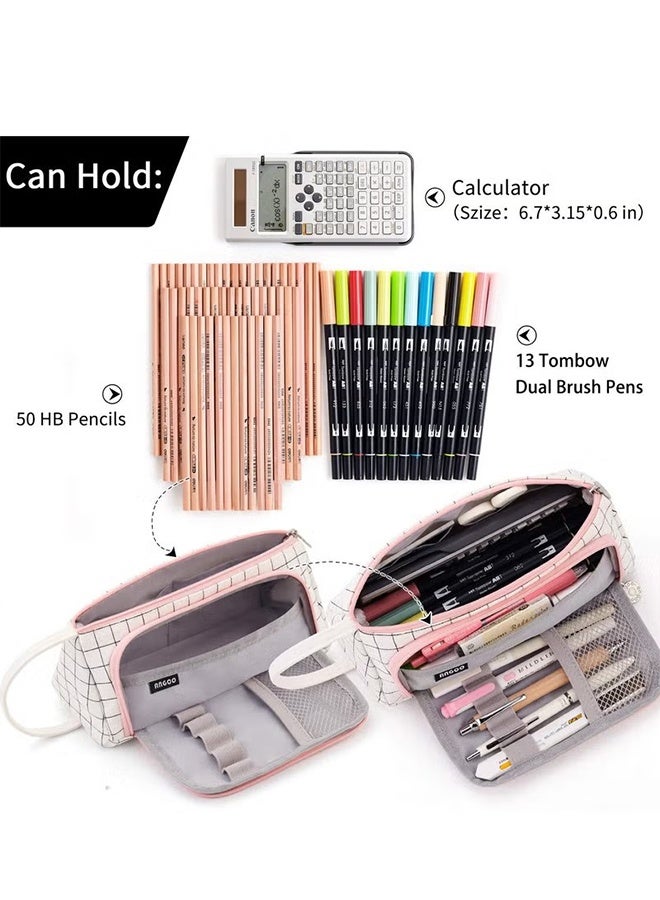 Happy D Plaid White Pencil Case, Large Capacity Storage Pouch Marker Pen Pencil Case, Large Storage Pen Case Pencil Bag for Office Travel Holder Box - Image 2