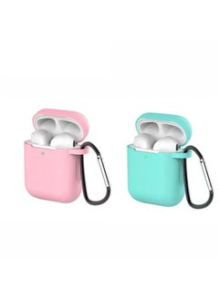 NIBEMINENT 2-Piece Silicone Case For Apple AirPods 1/2 Pink/Teal  - Image 1
