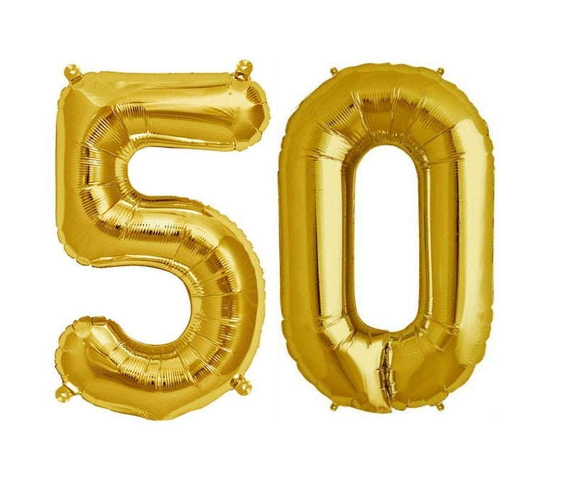 Balloonistics Number Fifty 50 Gold Number Foil Balloon for Birthday Anniversary Celebration - Image 1